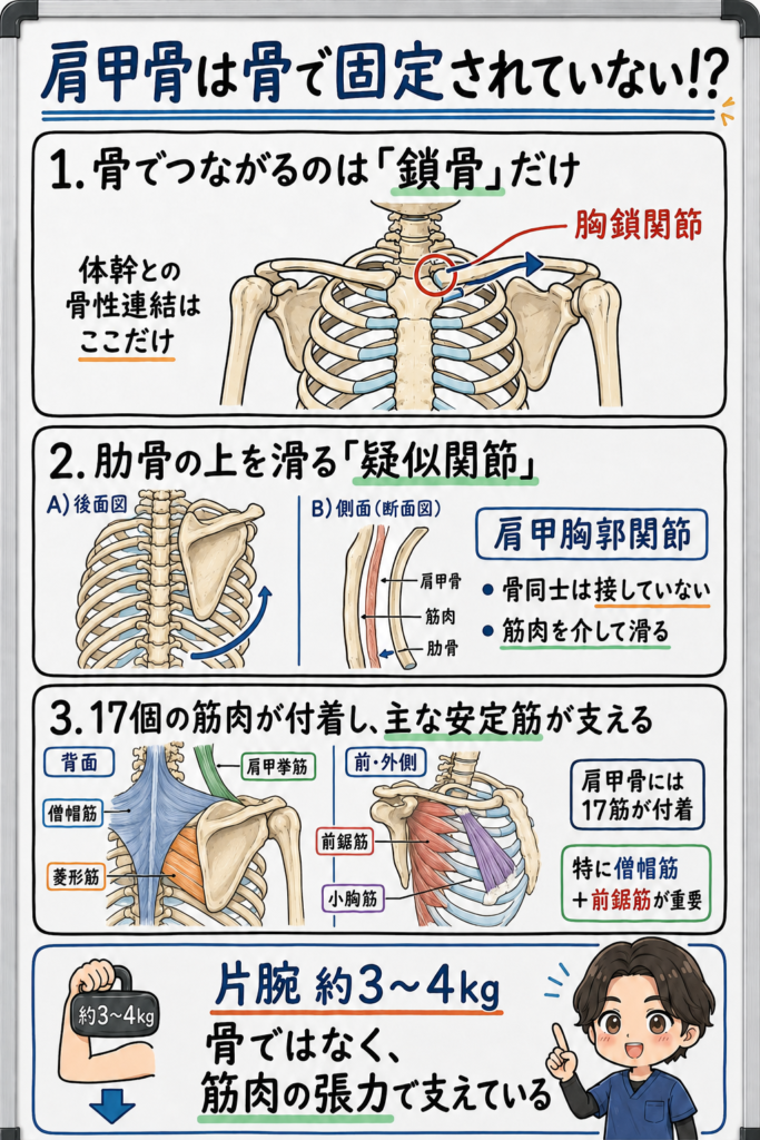 岩倉市と一宮市の間で営業しているいわくら肩甲骨骨盤整骨院の肩甲骨に関する図解イラスト